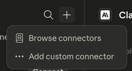 Claude settings menu with Connectors